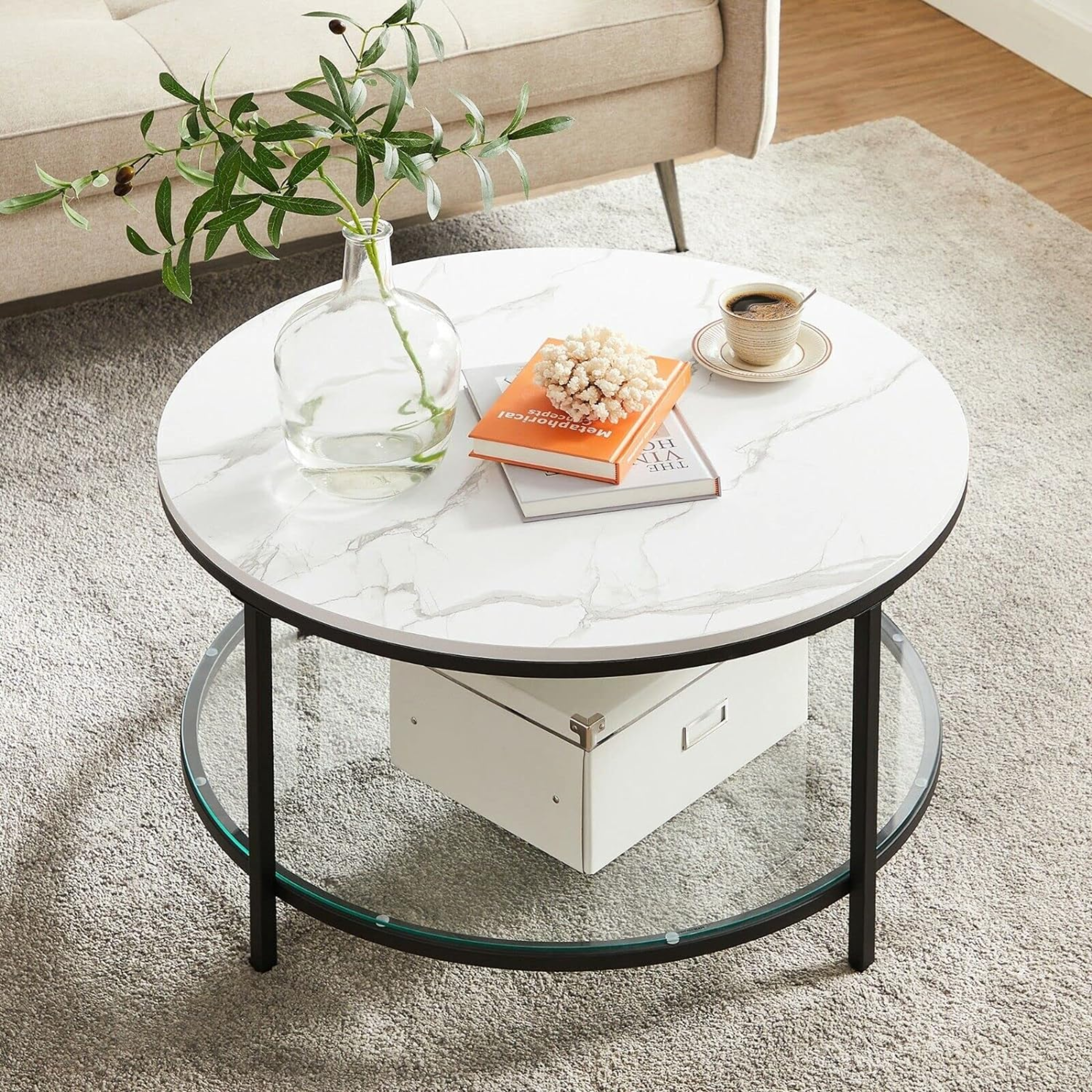 White Marble Effect Round Coffee Table