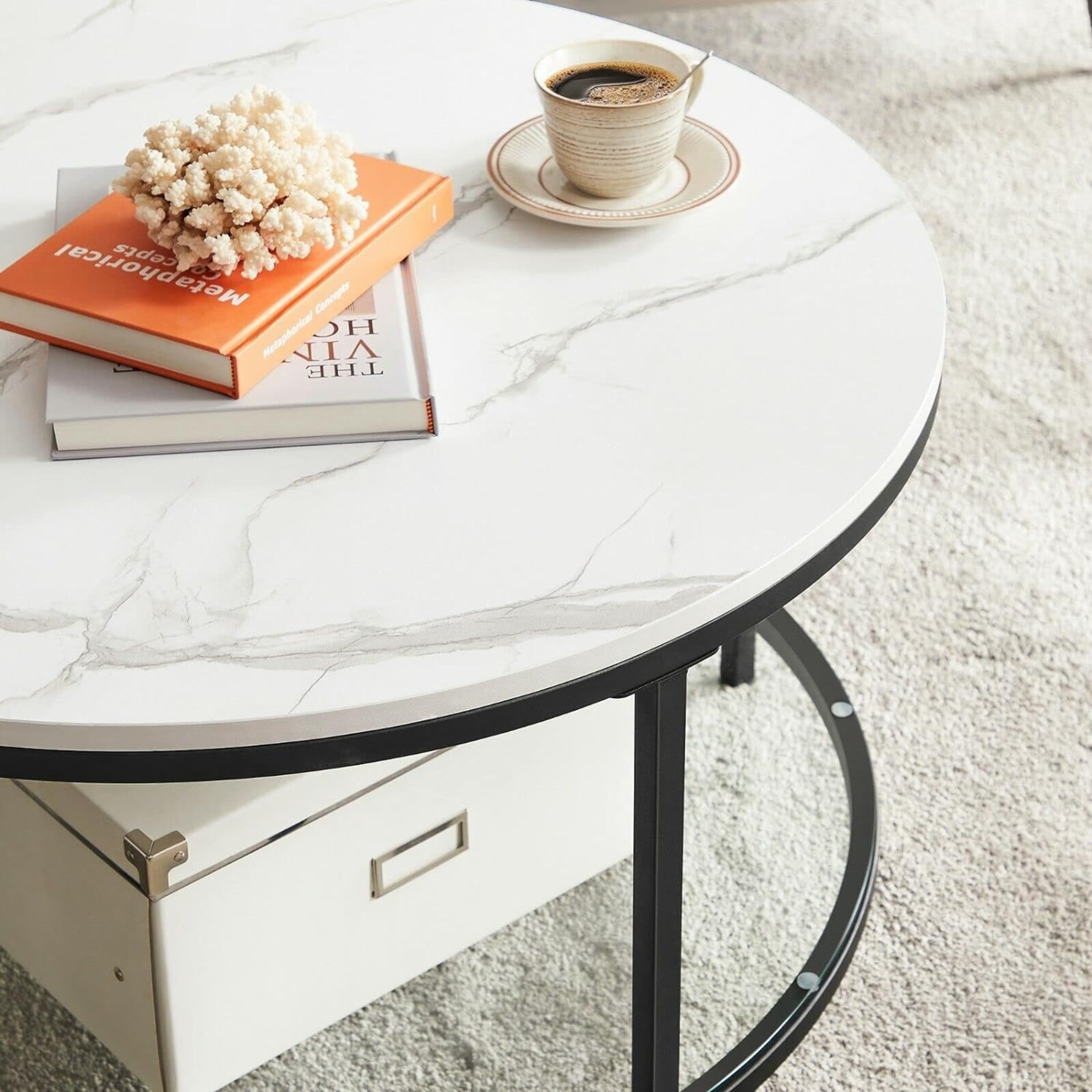 White Marble Effect Round Coffee Table