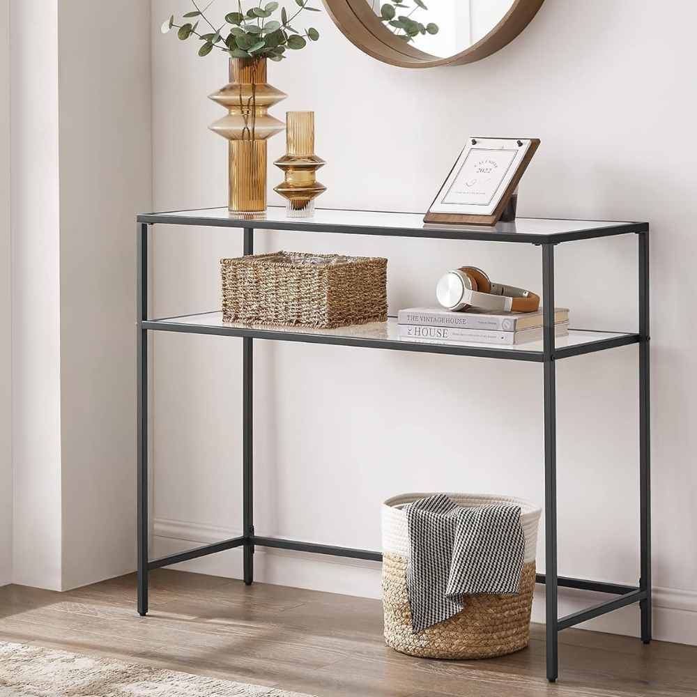 2 Tier Modern Black Console Table