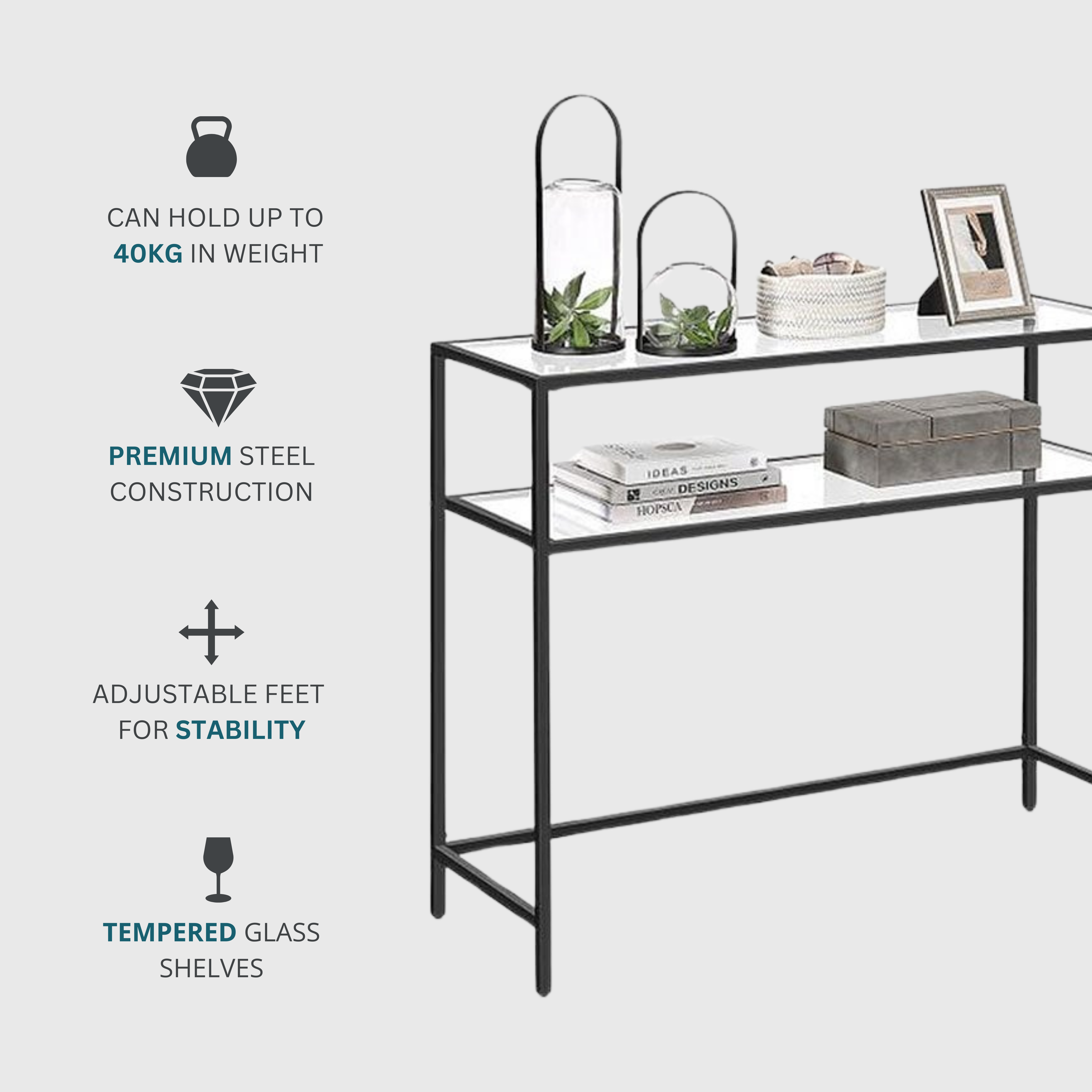 2 Tier Modern Black Console Table