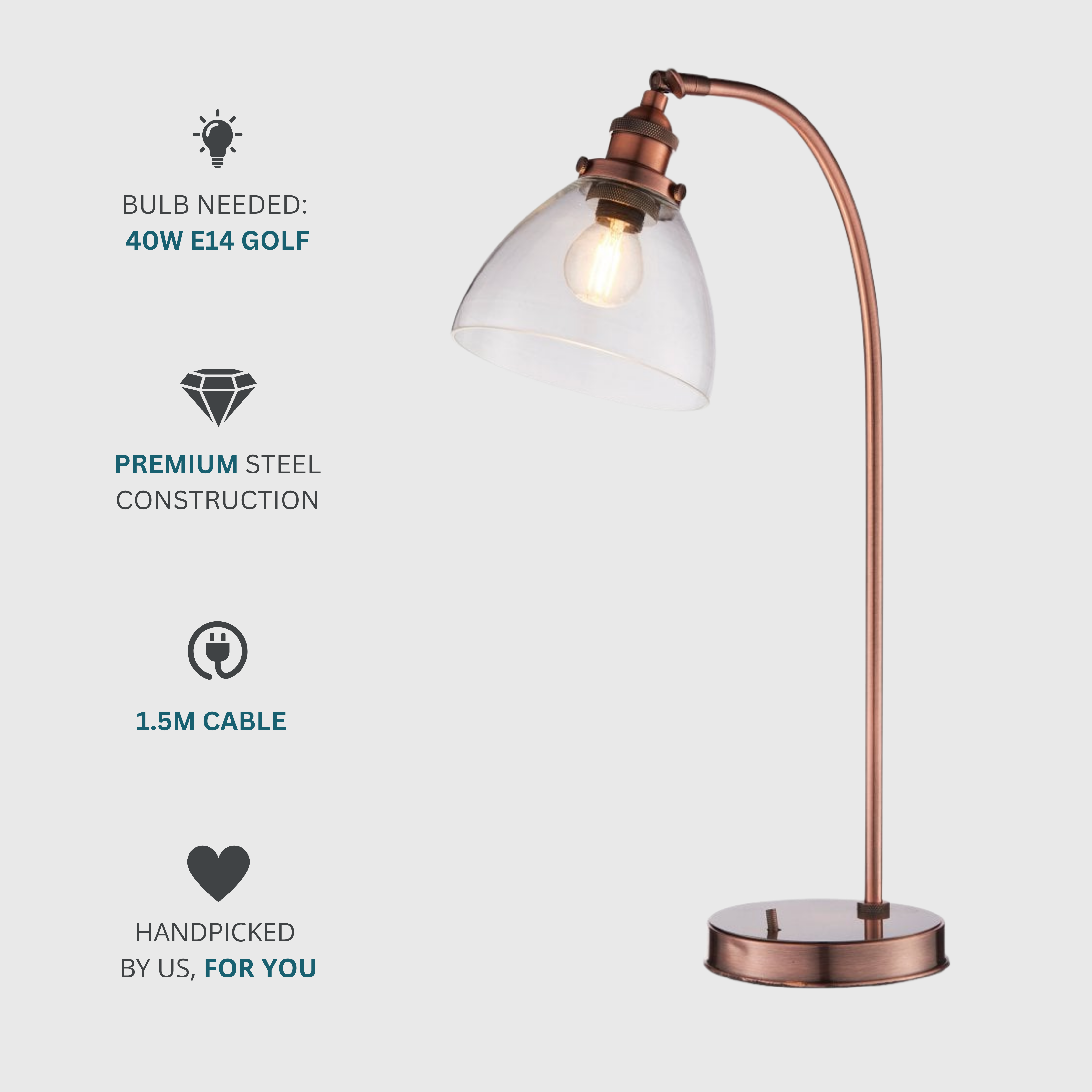 Industrial Style Desk Lamp - Copper