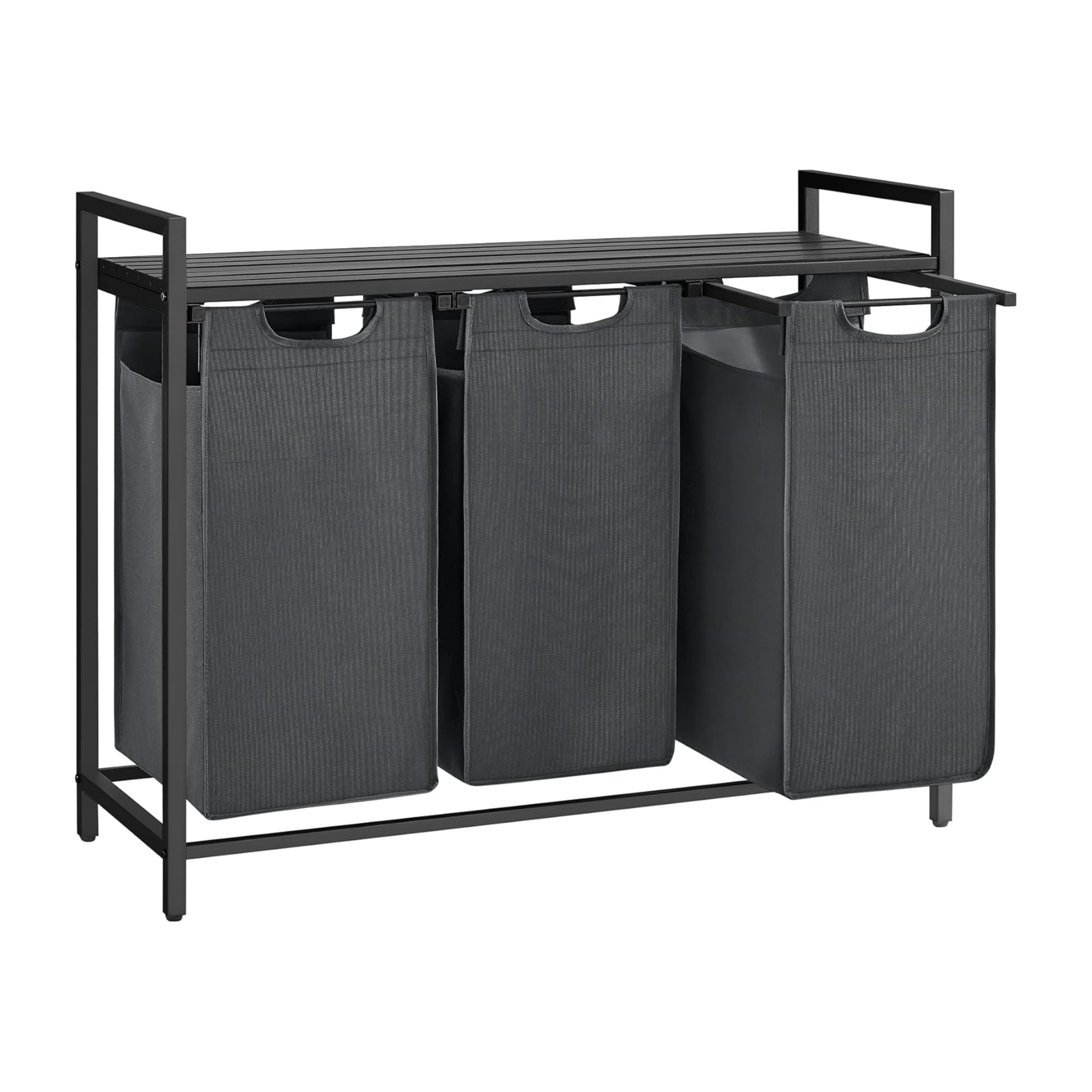 Black 3-Compartment Laundry Hamper with Shelf