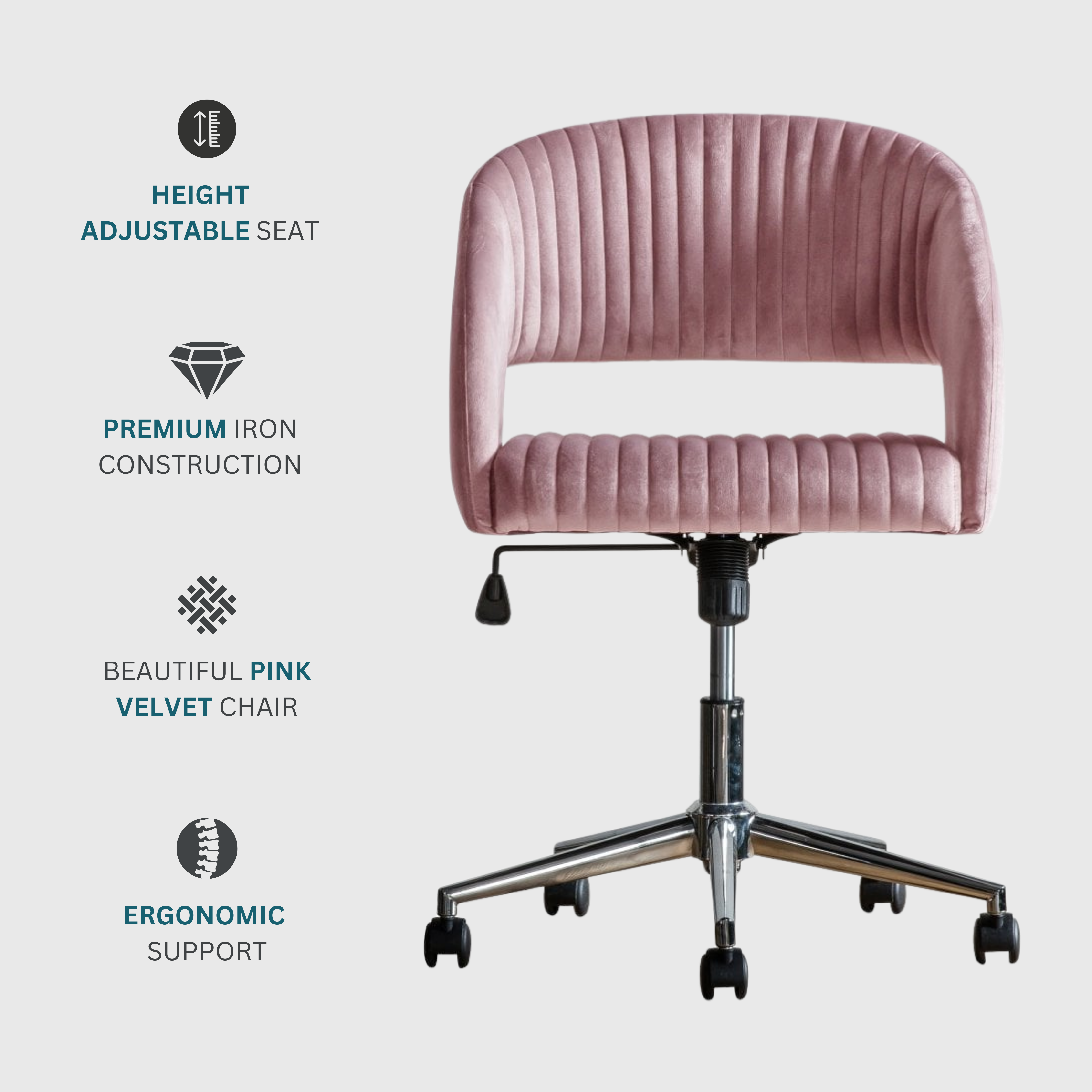 Velvet Swivel Office Chair - Pink