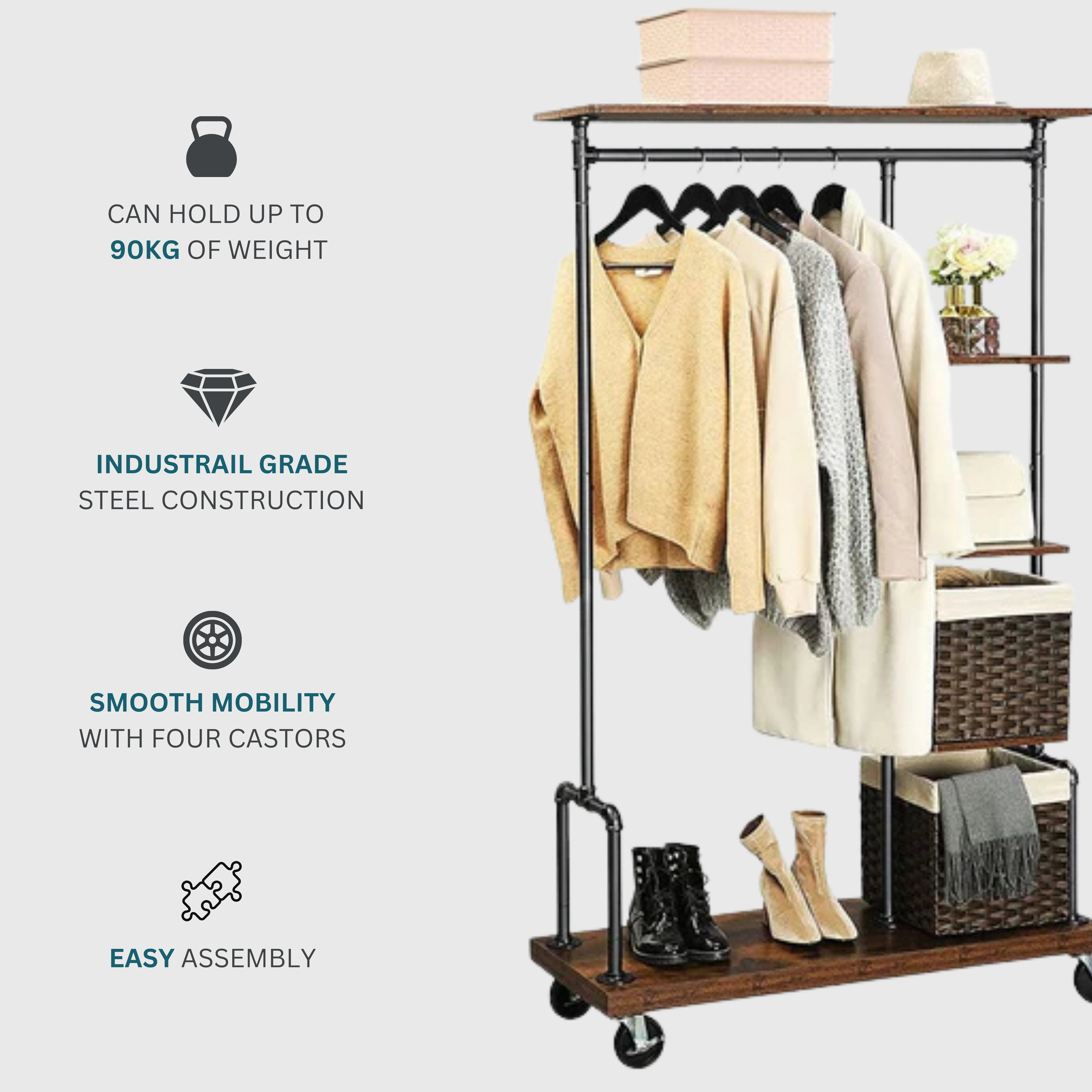 Industrial Clothing Rack on Wheels