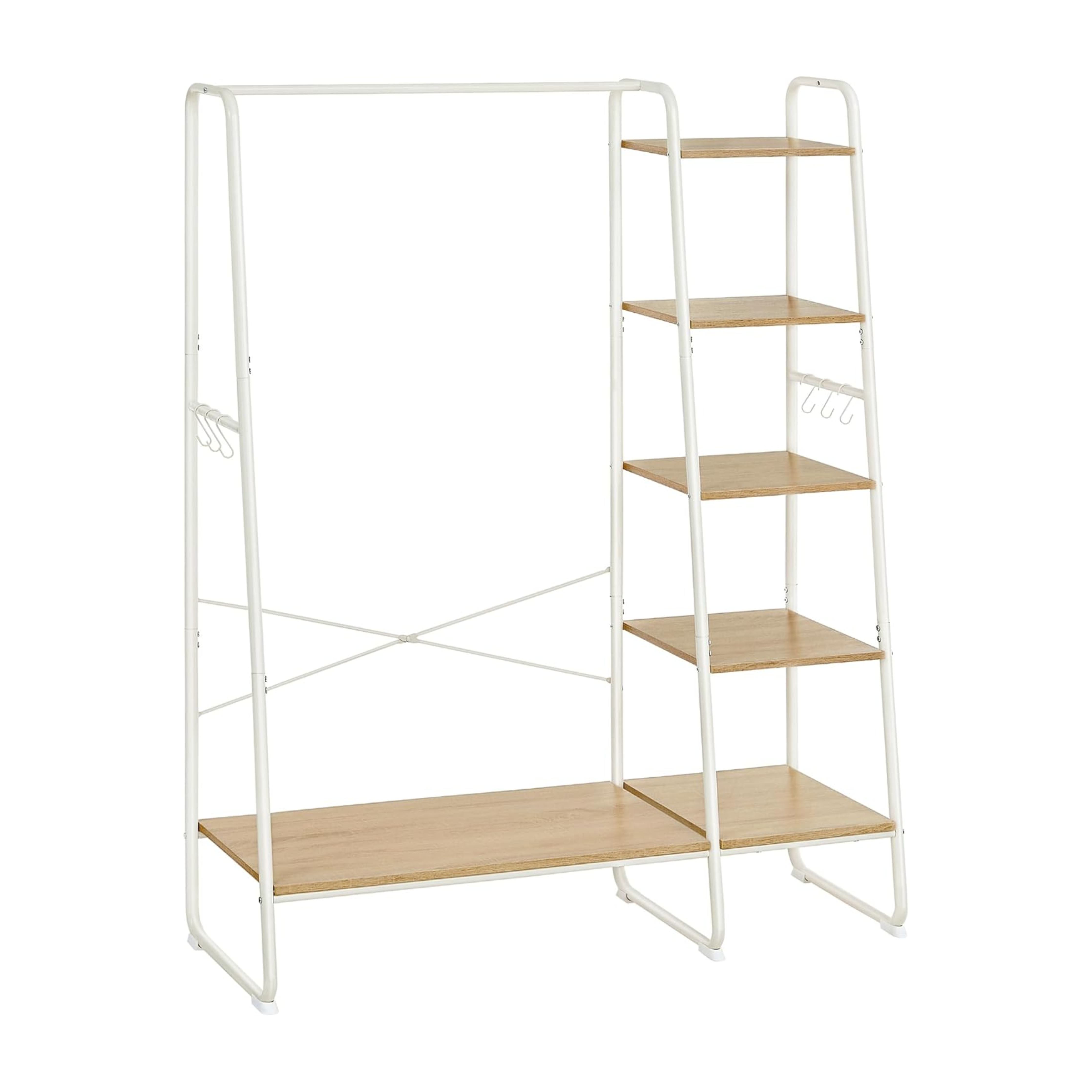 White Steel Hallway Unit with 5 Tier Light Wooden Shelving