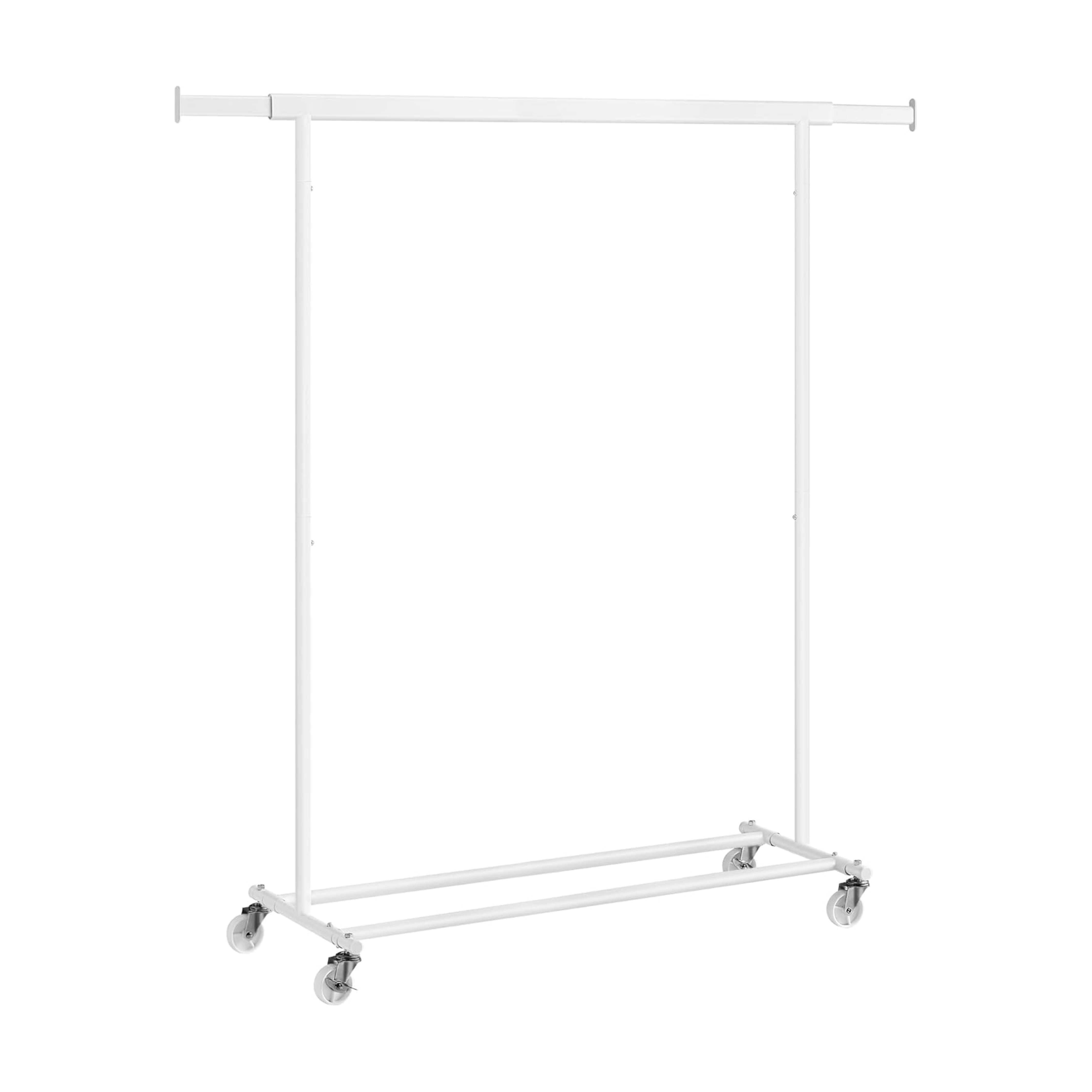 Extendable White Steel Clothing Rack with Storage Shelf