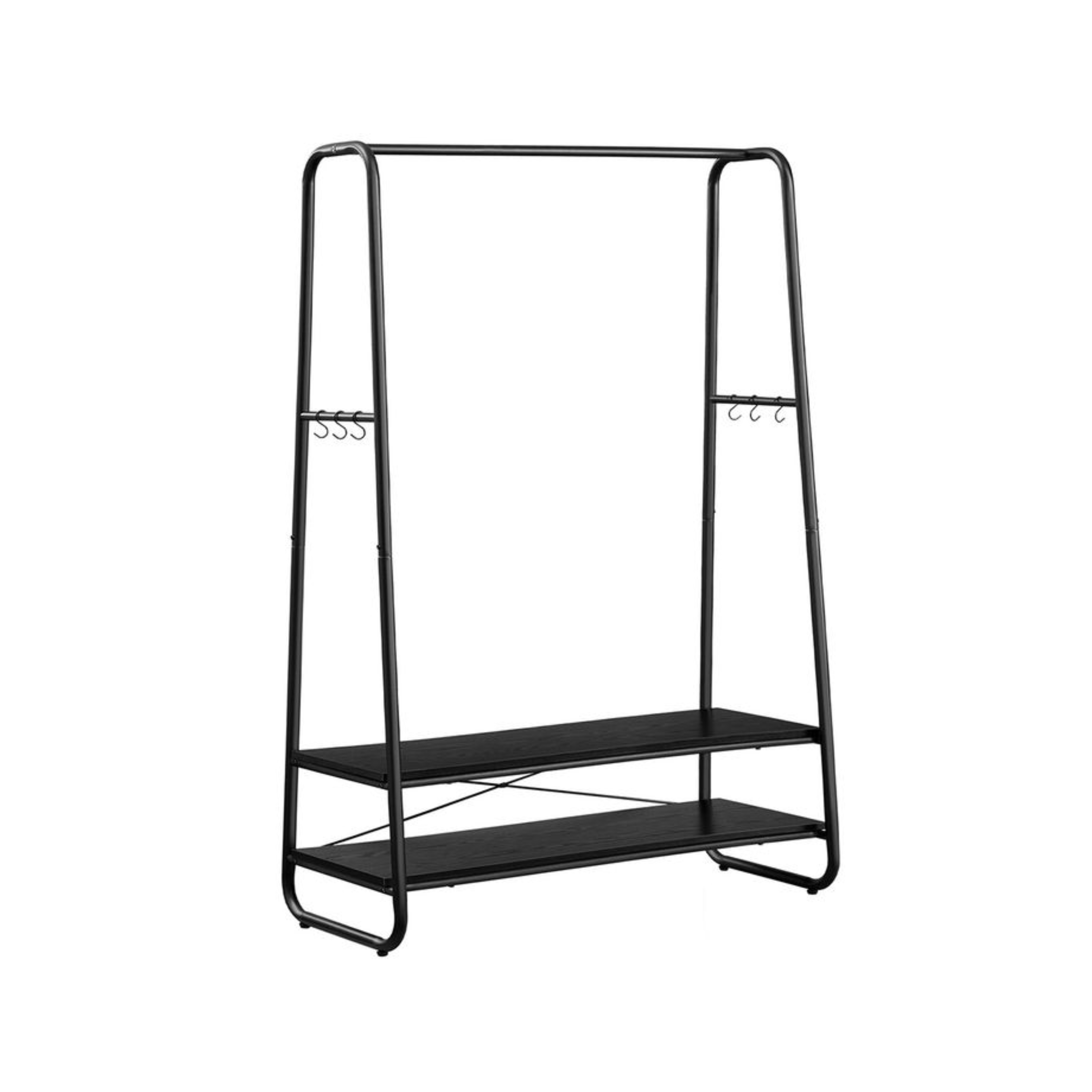 Black Steel Clothing Rack with Stylish Wooden Shelves