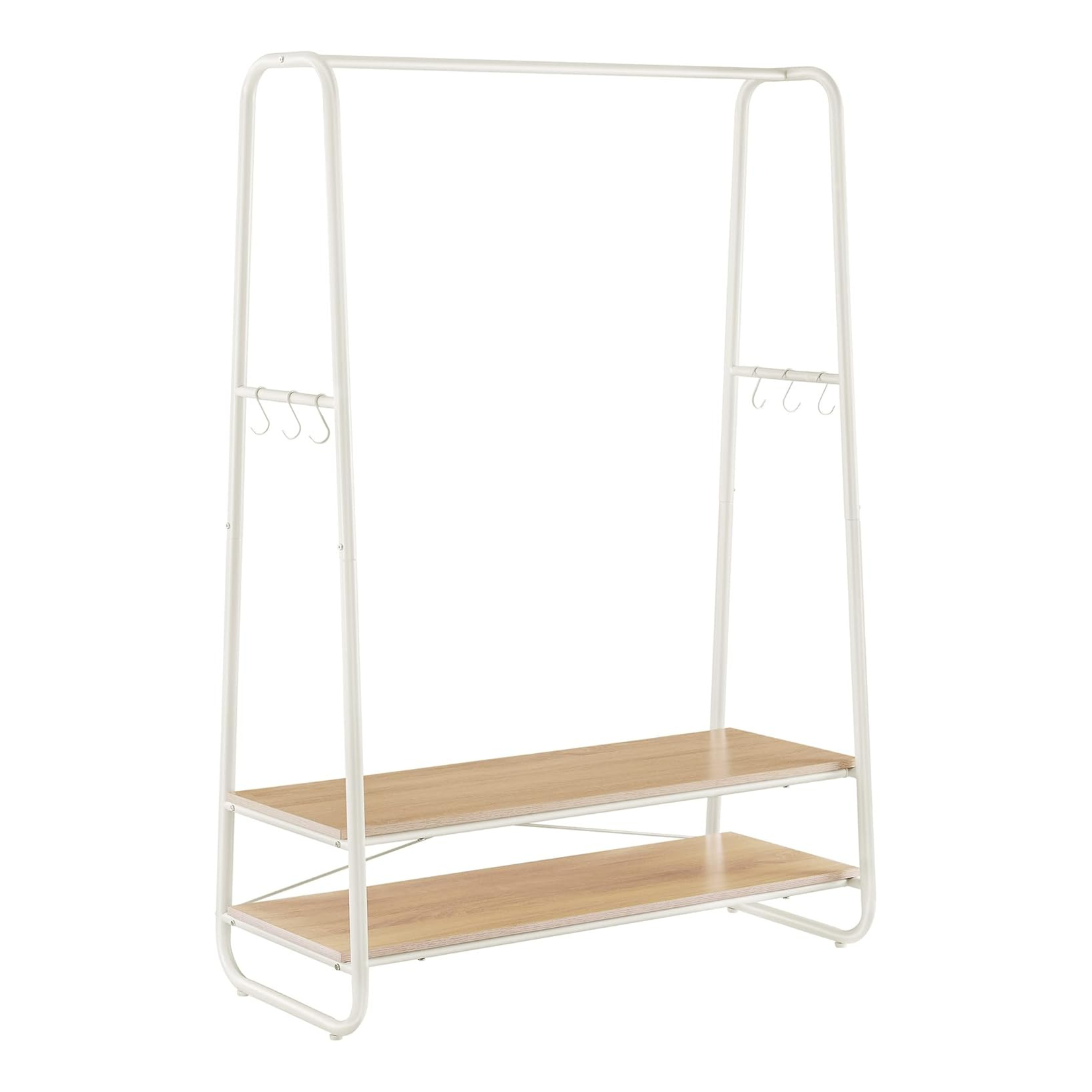 White Steel Clothing Rack with Stylish Wooden Shelves