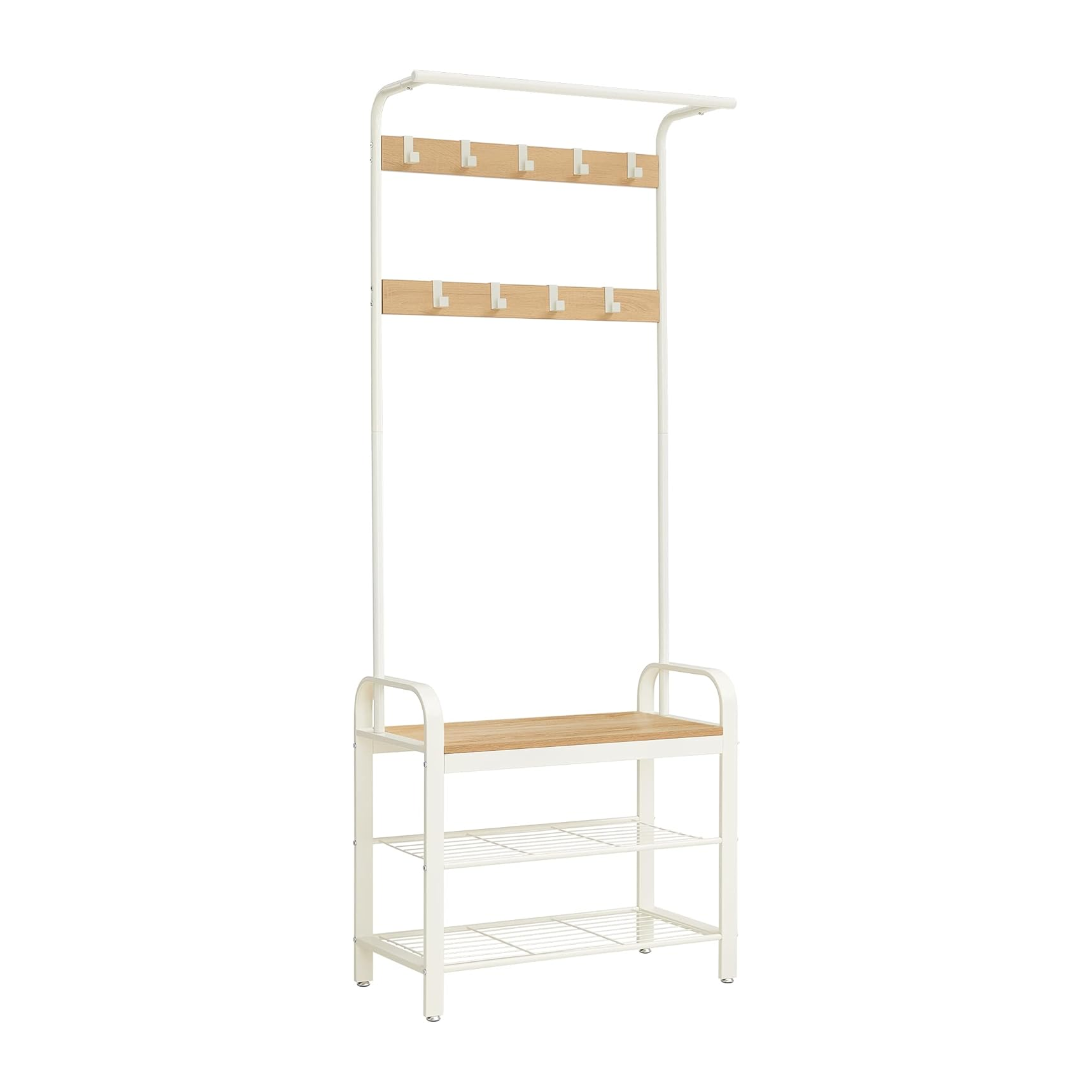 Cream Steel Hallway Unit with Clothes Rail and Hooks