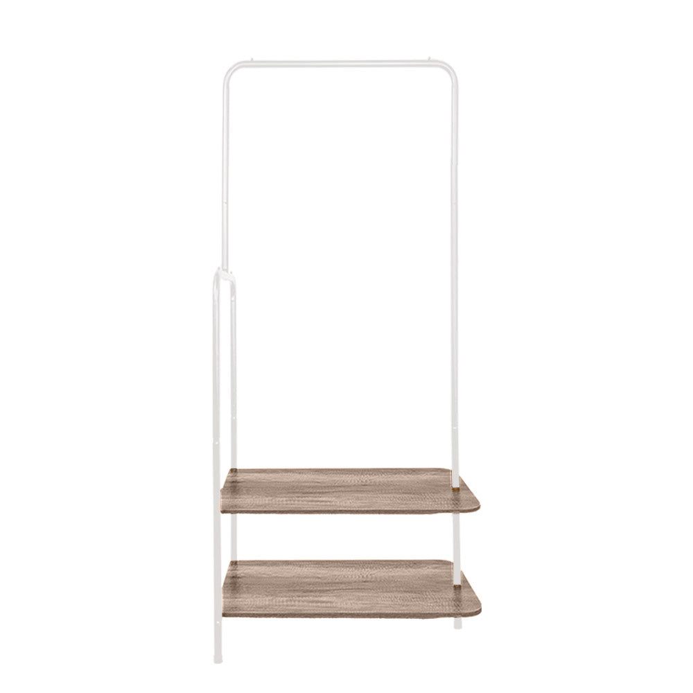 Stylish White Clothing Rack with 2 Light Walnut Brown Finish Wood Shelves