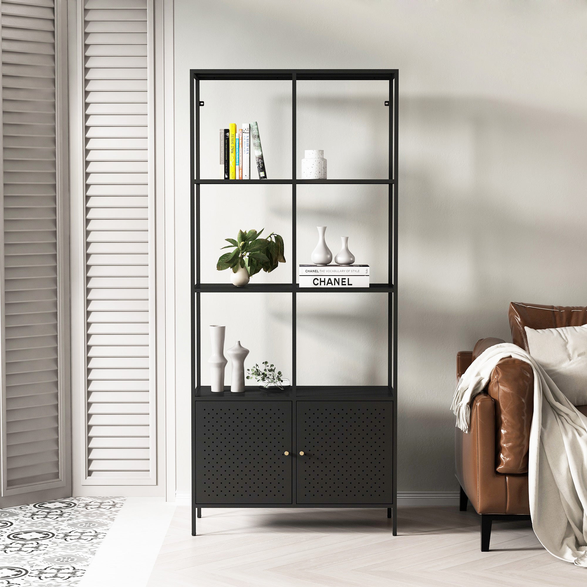 3-Tier Shelving Unit with Storage - Black