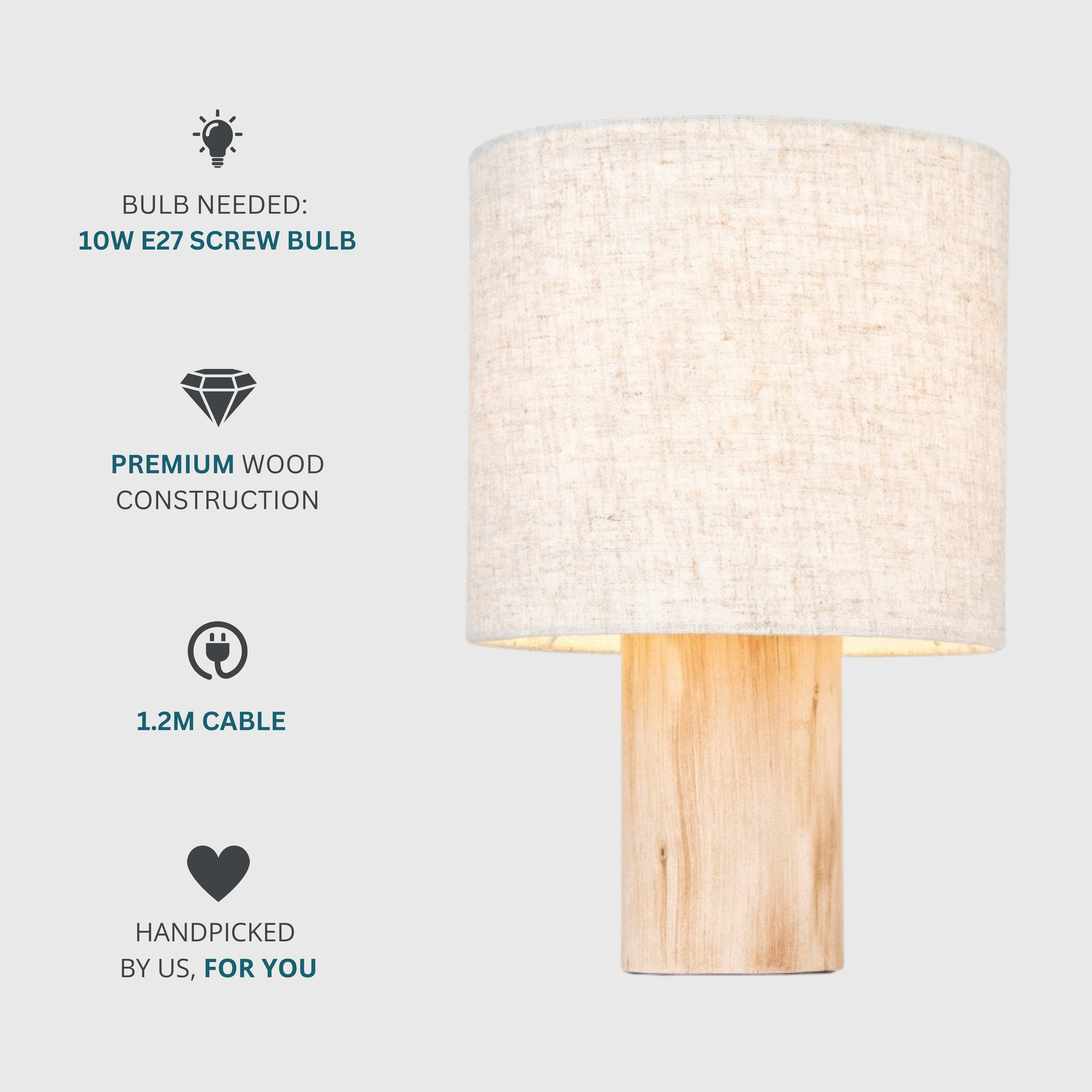 Scandi Style Wooden Table Lamp with Linen Shade