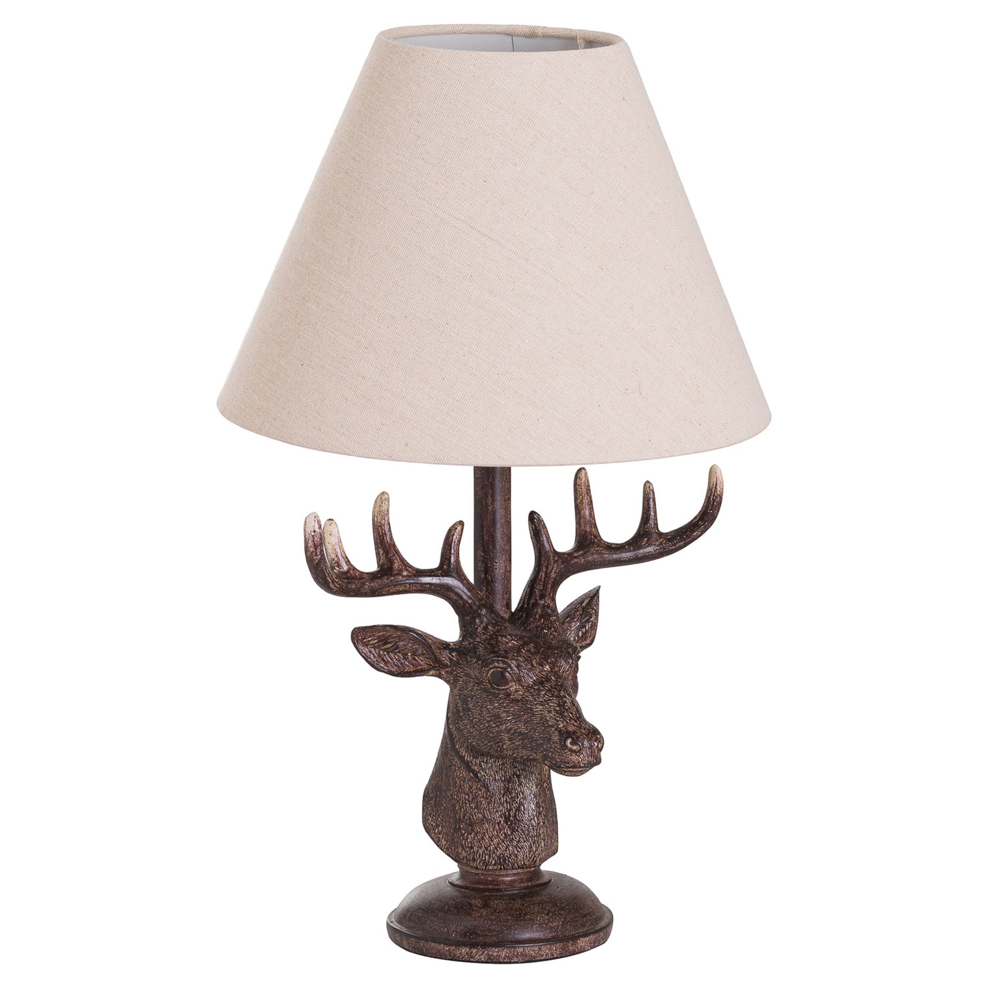 Country Style Stag Table Lamp with Cream Linen Shade