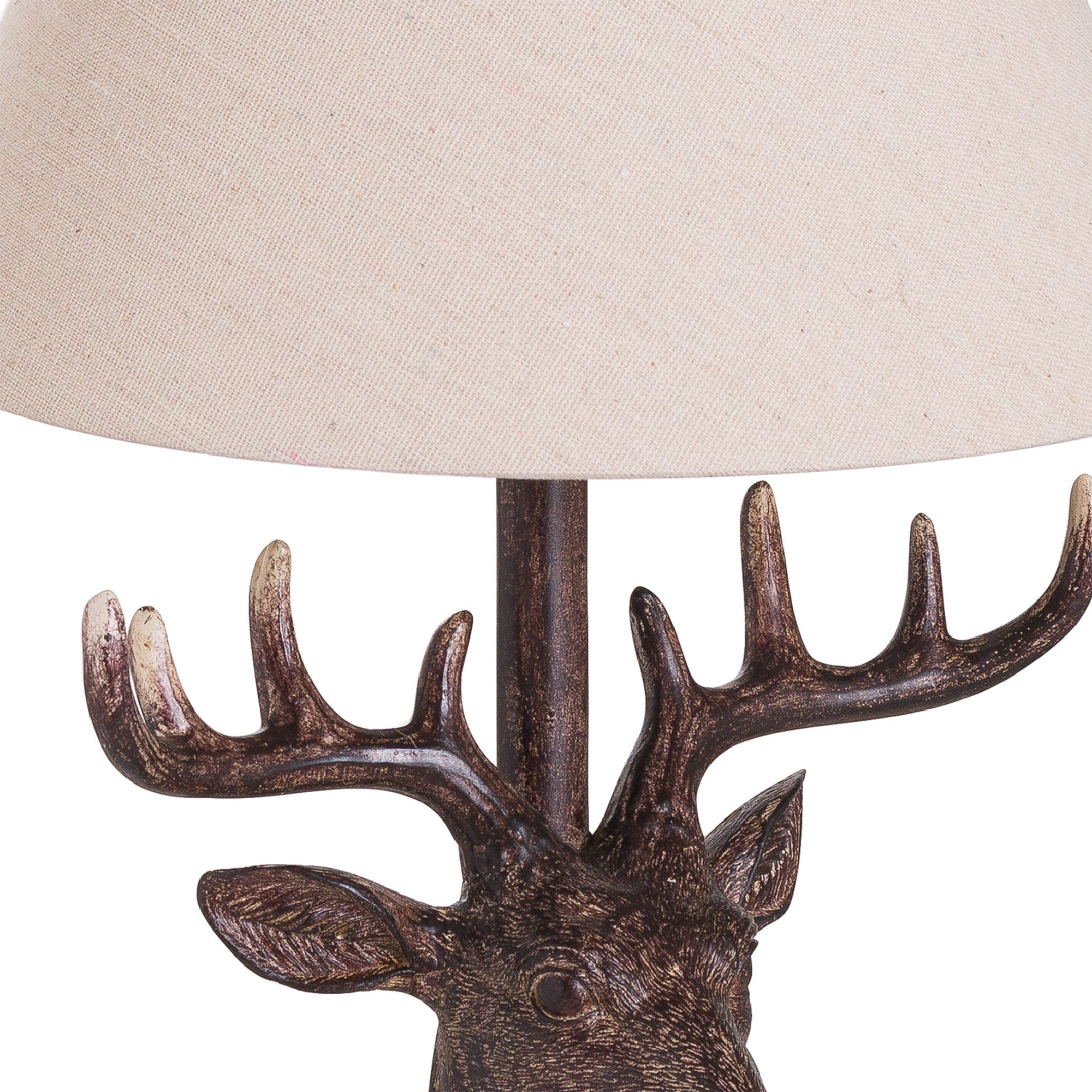 Country Style Stag Table Lamp with Cream Linen Shade