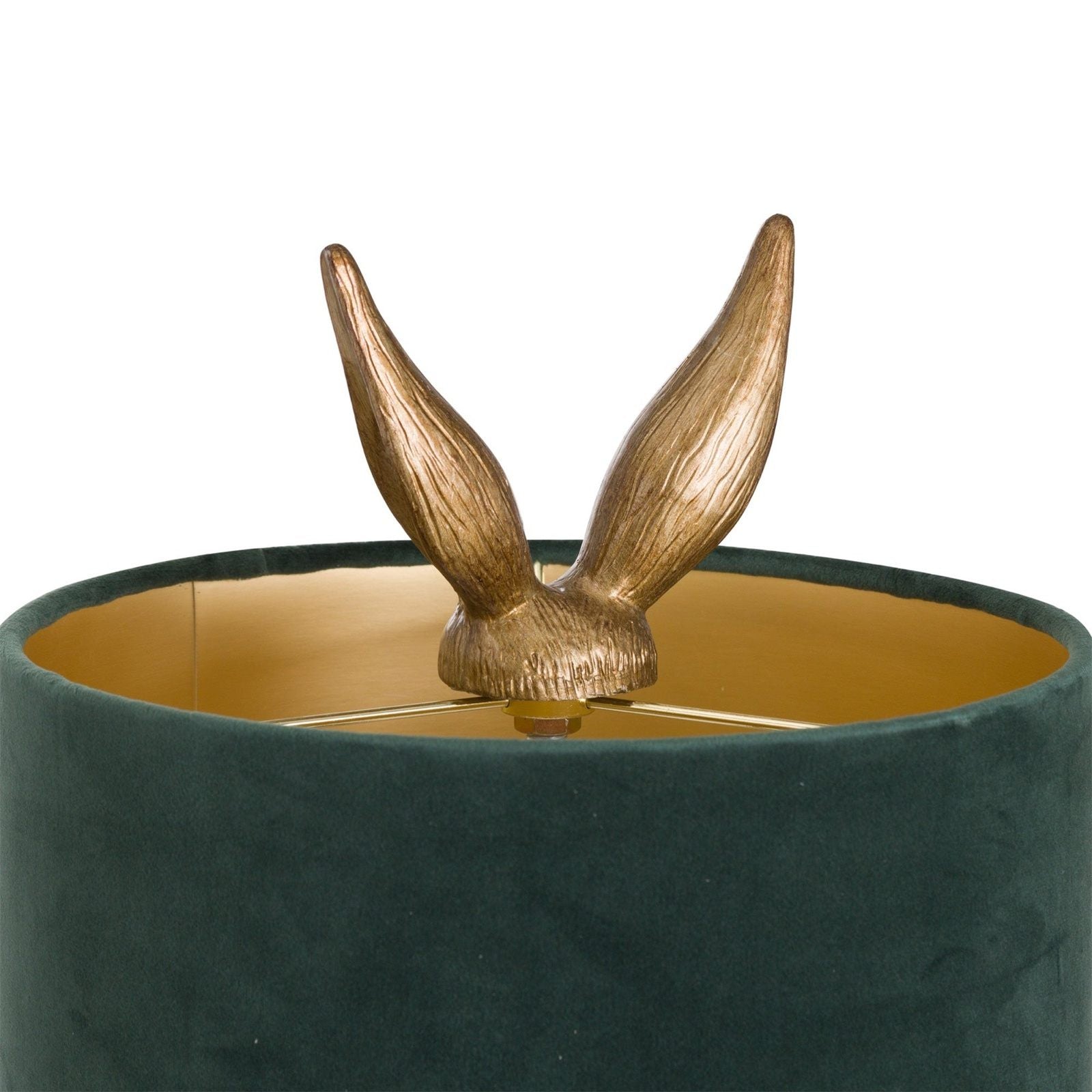 Gold Hare Table Lamp with Deep Green Shade