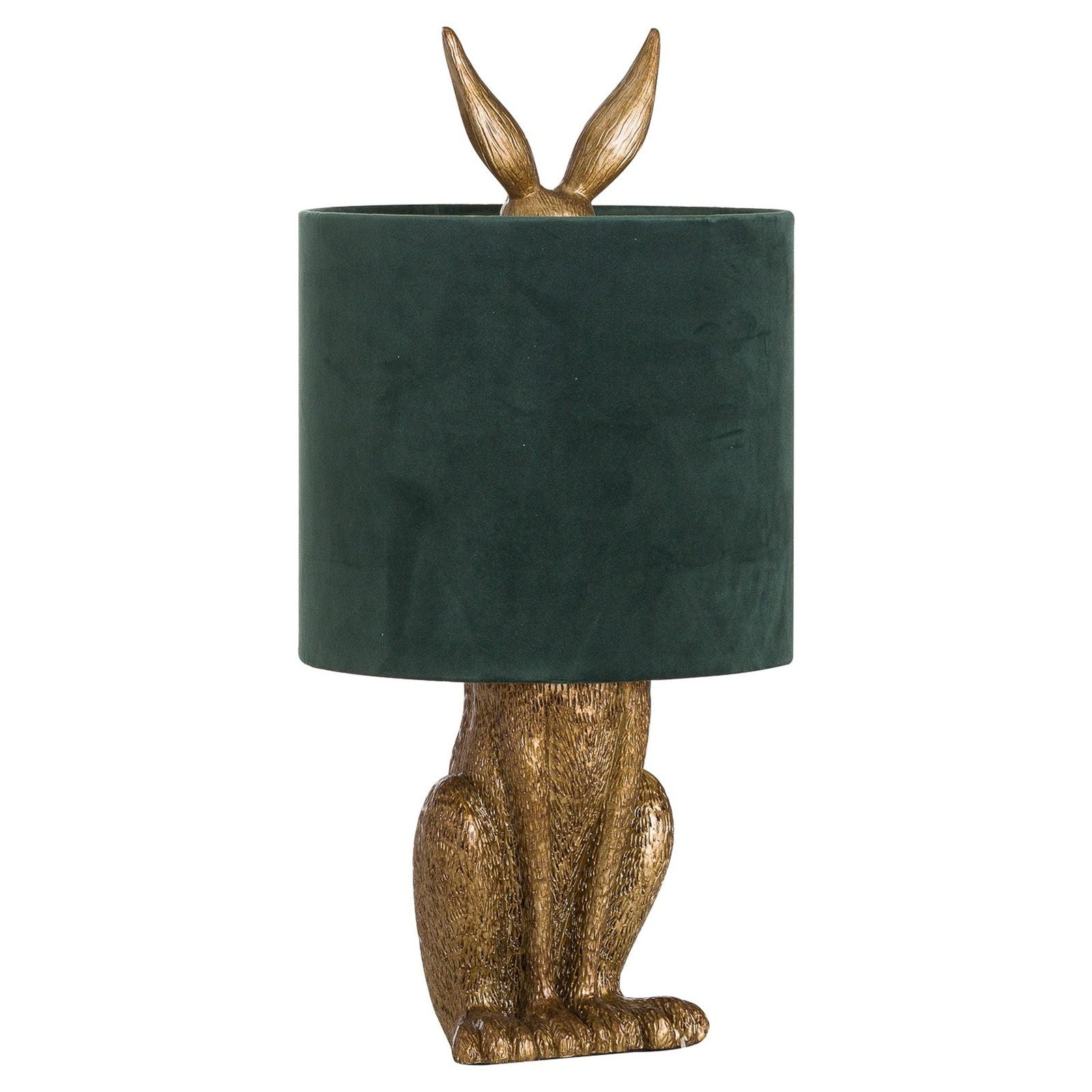 Gold Hare Table Lamp with Deep Green Shade