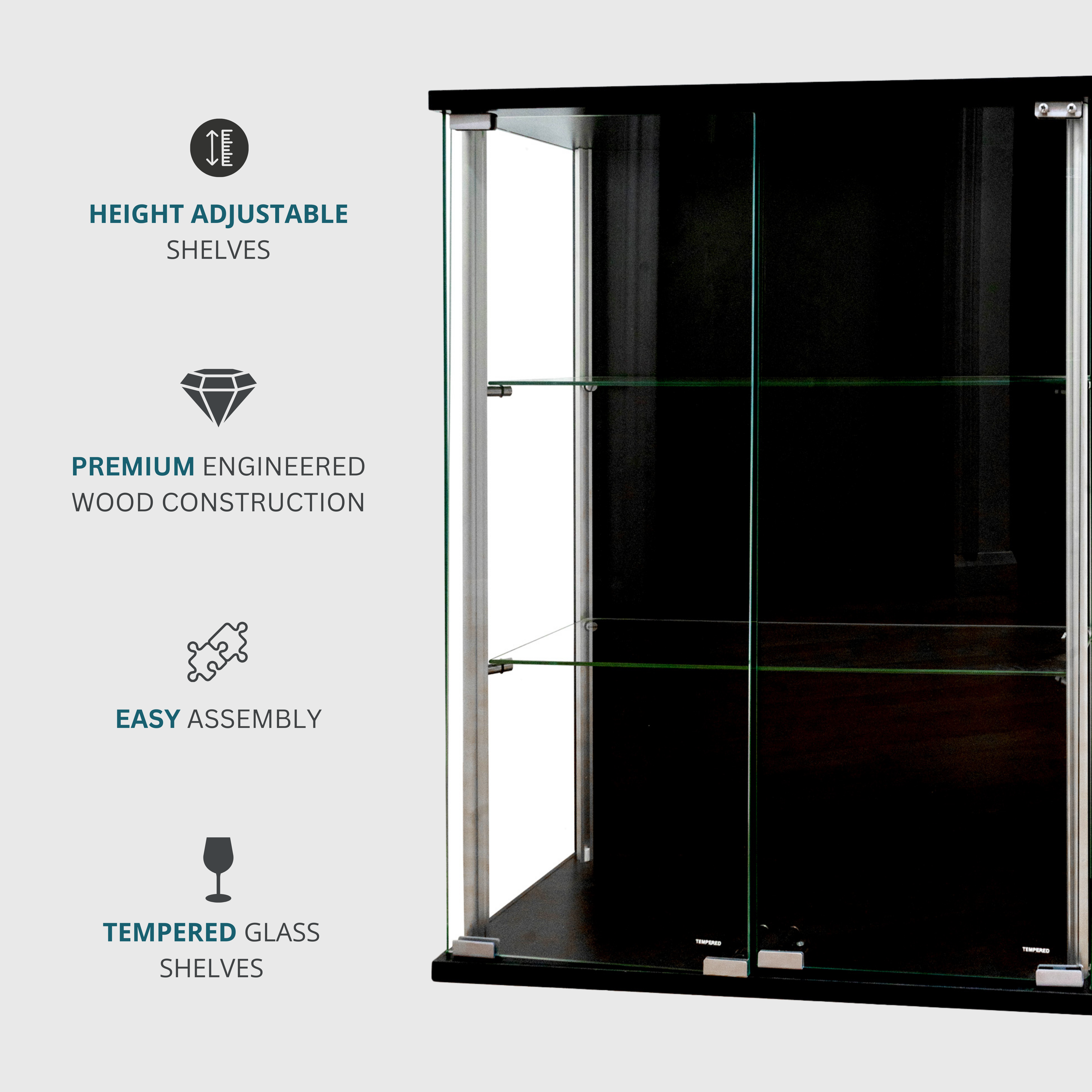 Black Wall Mounted Display Cabinet - 600mm