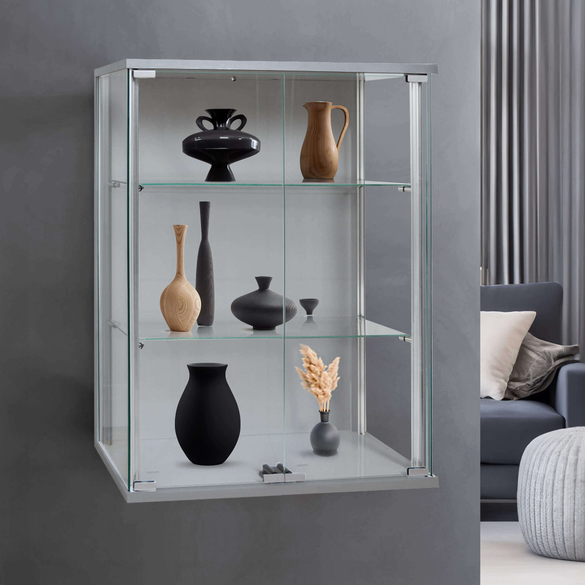 Stahldas™ Vue Silver Wall Mounted Display Cabinet 600mm The Urban Mill