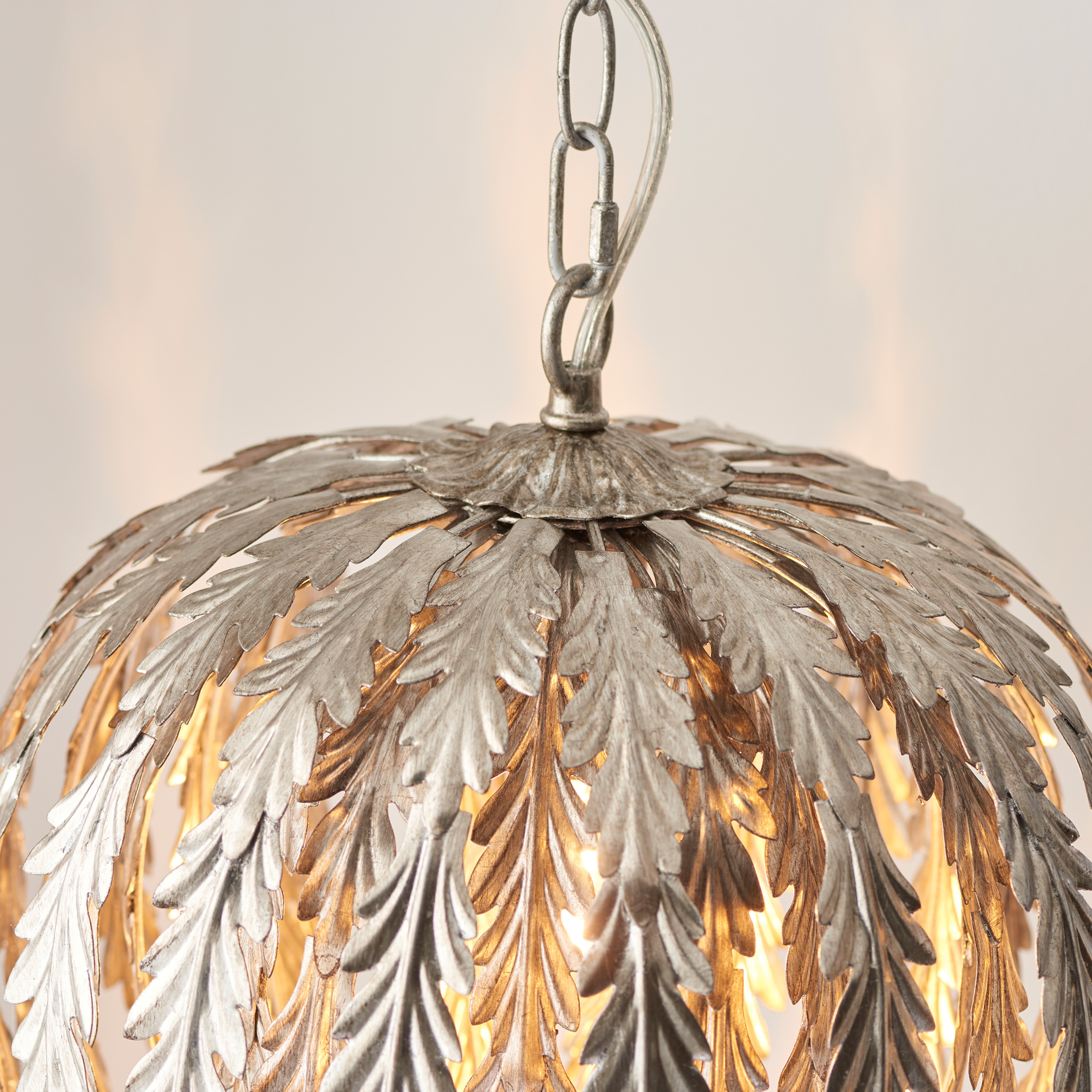 Ornate Silver Leaf Pendant Light