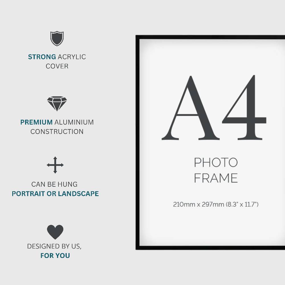 Elegant set of 24 A4 black frames, designed to enhance and protect your favourite prints, documents, or artwork.
