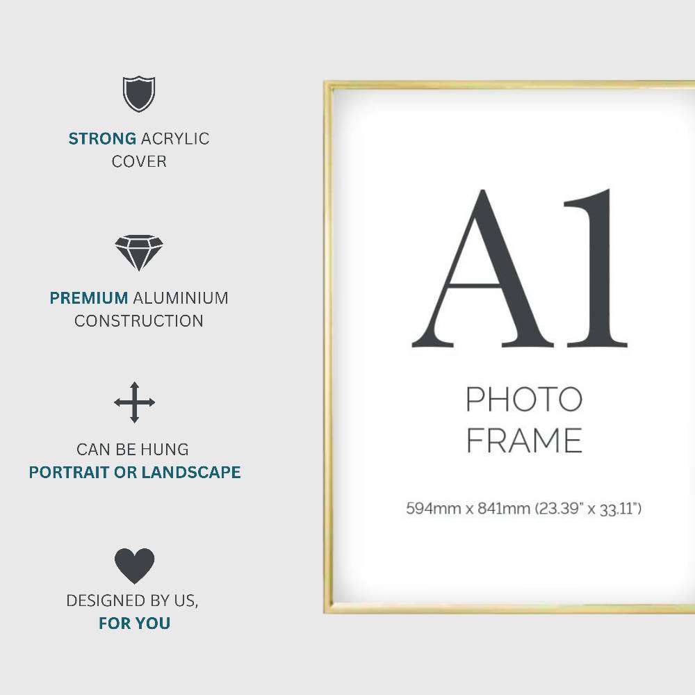 Durable pack of 6 A1 gold photo frames, great for creating a sophisticated gallery wall or professional display.
