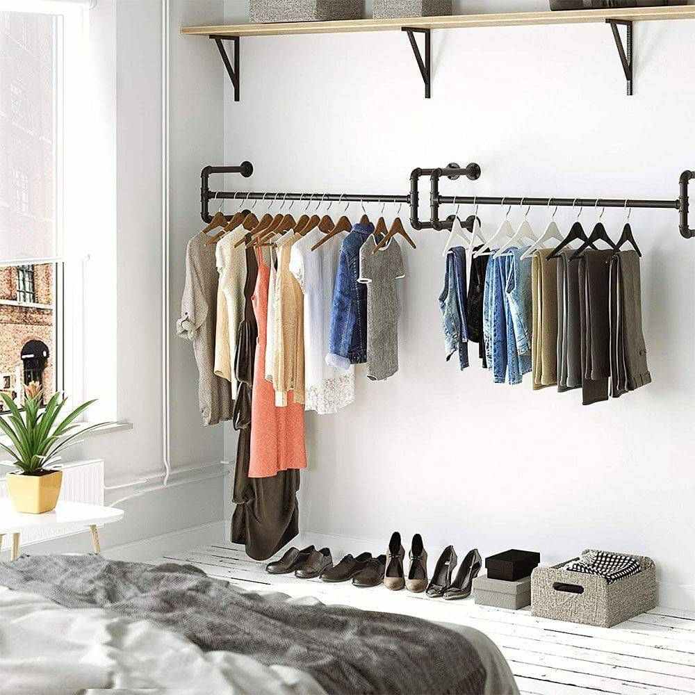 Pair of Wall Mounted Industrial Pipe Clothing Rail