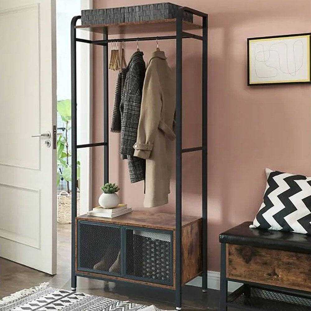 Stylish retro-style open wardrobe with a built-in cabinet, perfect for adding vintage charm and functional storage.
