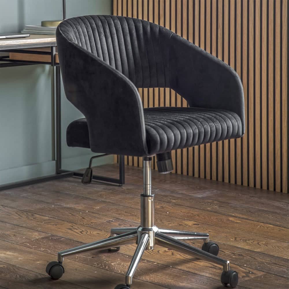 Velvet Swivel Office Chair - Black