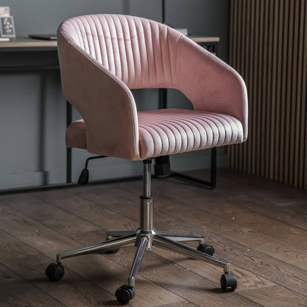 Velvet Swivel Office Chair - Pink