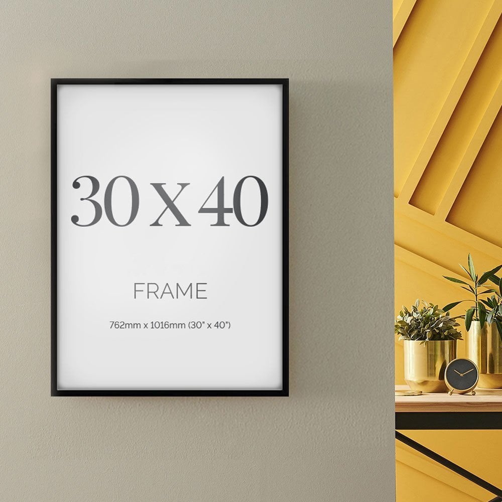 32x42 Black Picture Frame with 29.5x39.5 White Mat Opening for 30x40 Image, 0.75 inch Border, UV, Size: 30 x 40